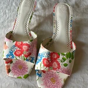 Vince Camuto White and Pink Floral Mules